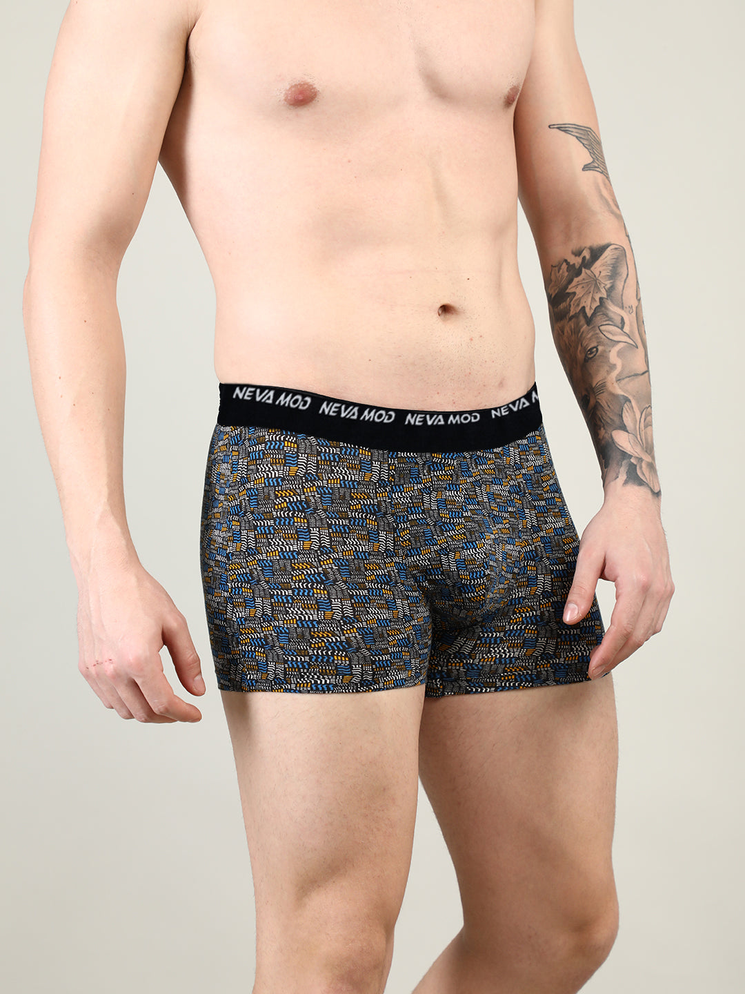 Neva Modal Printed Short Trunk for Men - Blue, Sky, Dark Grey Collection (Pack of 3)