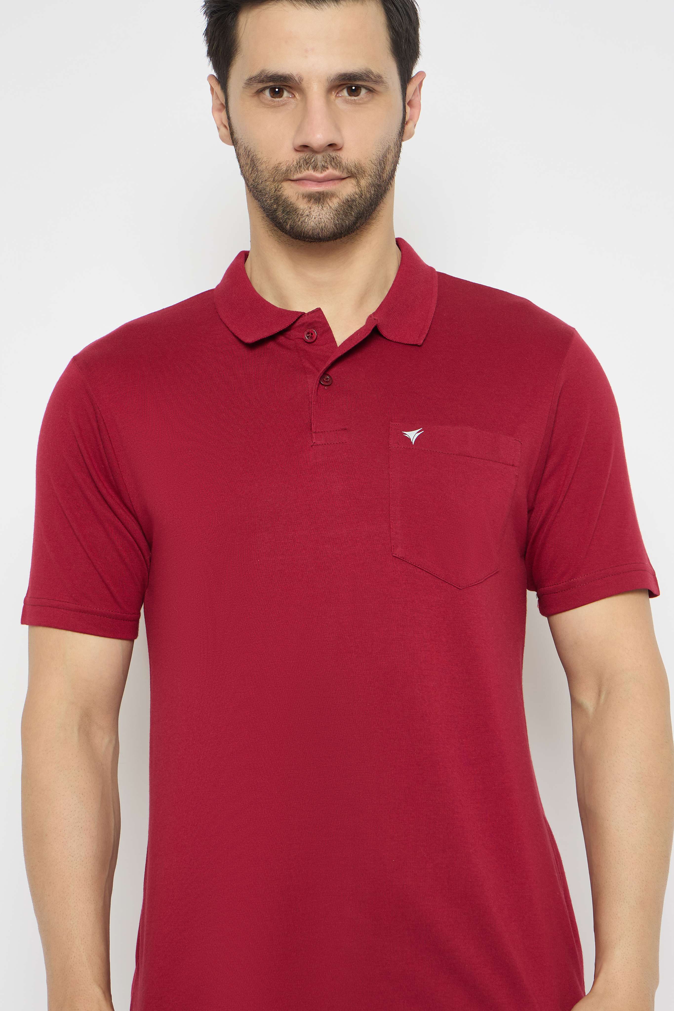Neva Polo Neck Solid Men tshirt Half sleeves chest pocket