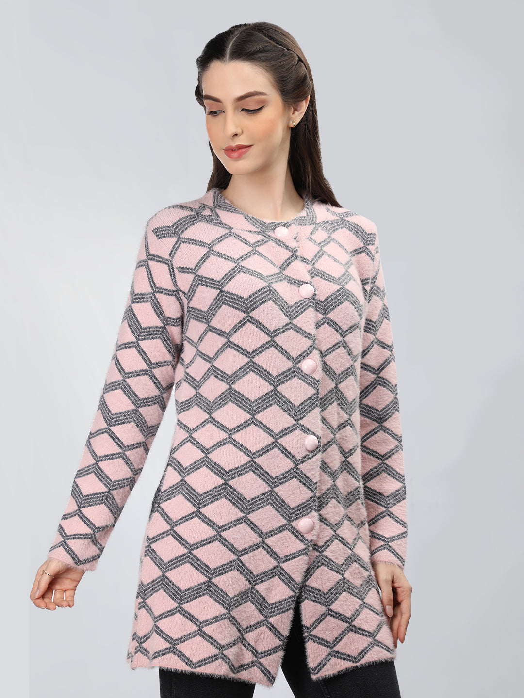 Neva Women Cardigan Button Closure Symmetrical Pattern