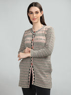 Neva Women Cardigan Button Closure Symmetrical Pattern