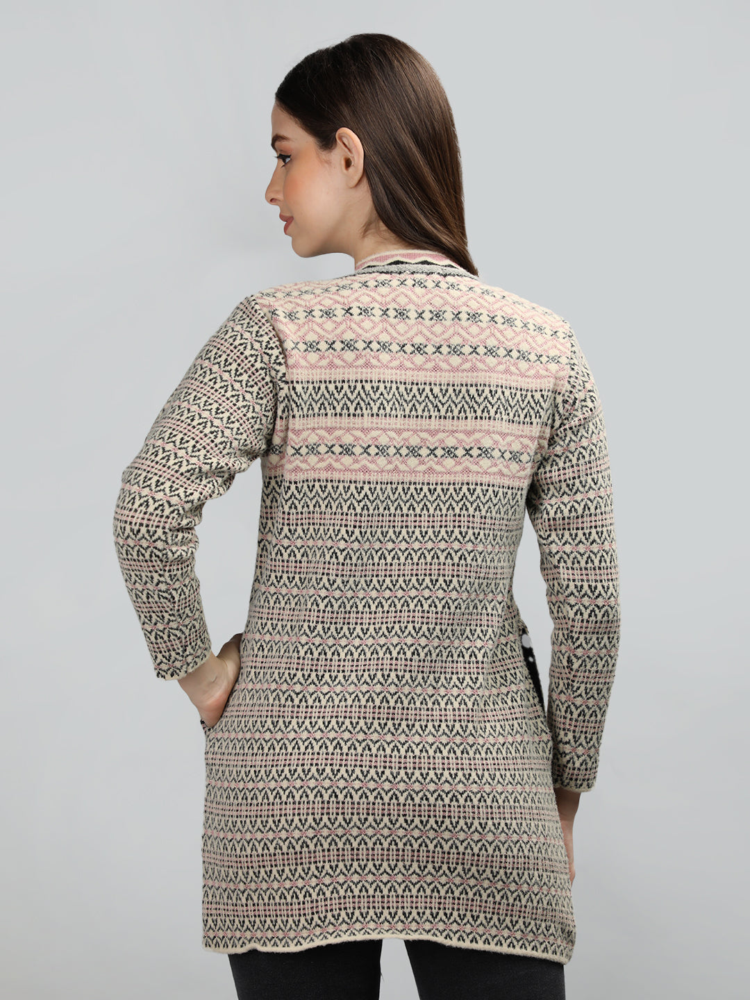 Neva Women Cardigan Button Closure Symmetrical Pattern