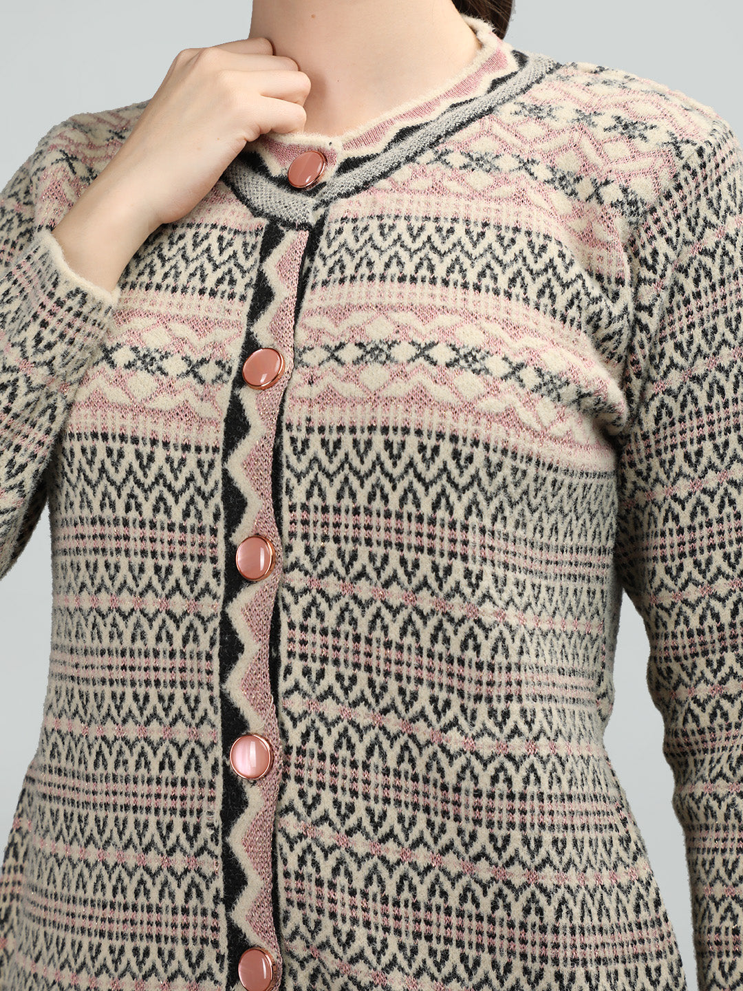Neva Women Cardigan Button Closure Symmetrical Pattern
