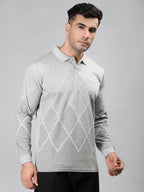 Neva Men Polo Neck Full Sleeves T-shirt Diamond pattern -15%Milange Grey