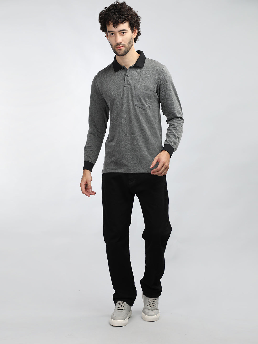 Neva Men Polo Neck Full Sleeves T-shirt Striped pattern