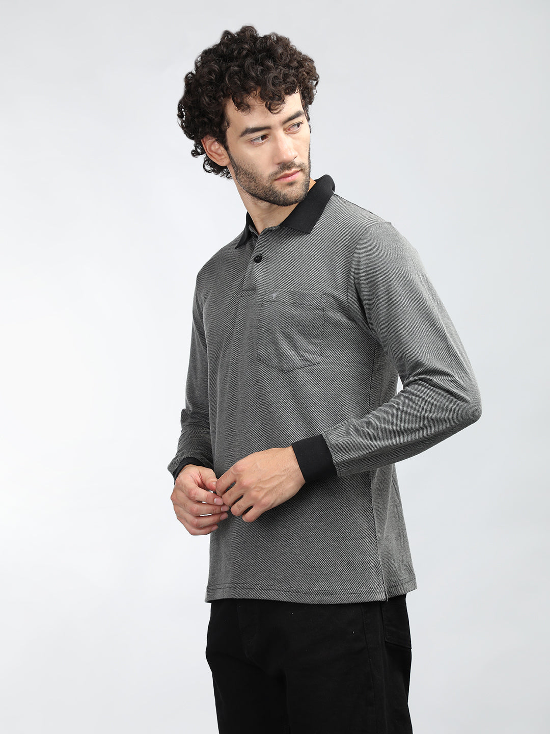 Neva Men Polo Neck Full Sleeves T-shirt Striped pattern