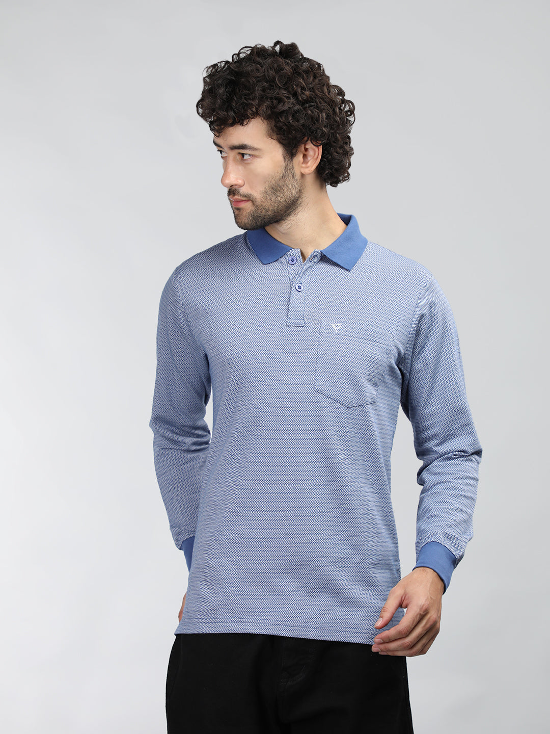 Neva Men Polo Neck Full Sleeves T-shirt Wave pattern