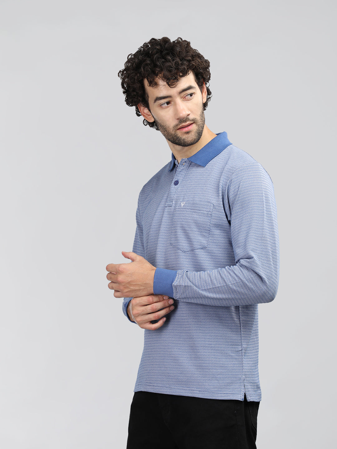 Neva Men Polo Neck Full Sleeves T-shirt Wave pattern