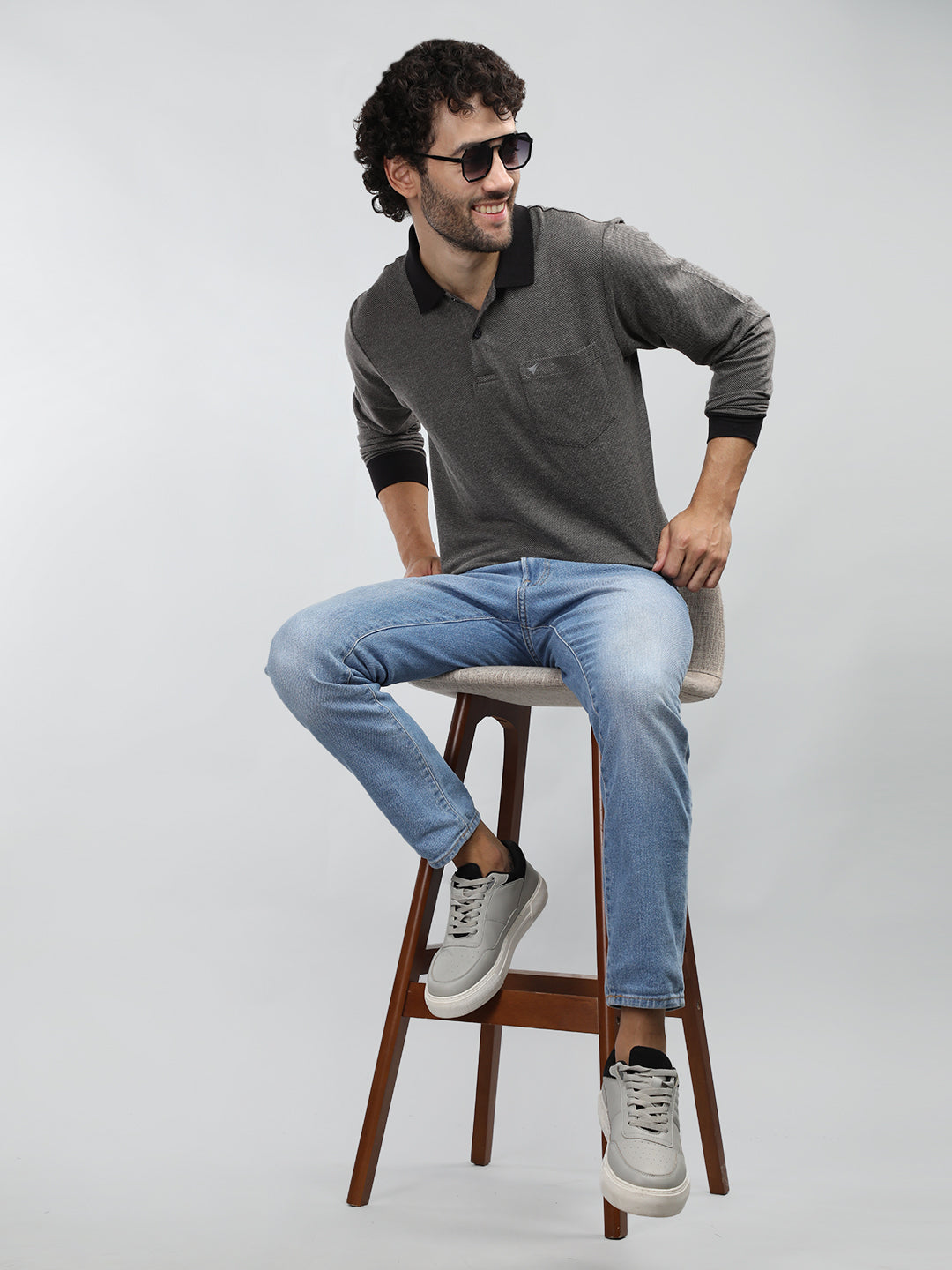 Neva Men Polo Neck Full Sleeves T-shirt Striped pattern