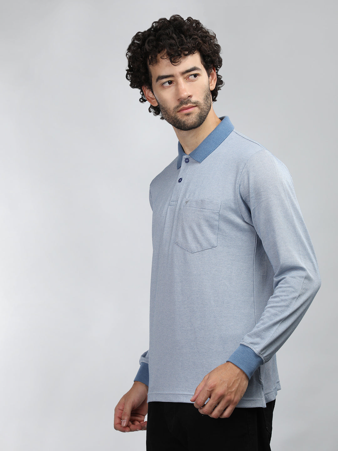 Neva Men Polo Neck Full Sleeves T-shirt Striped pattern