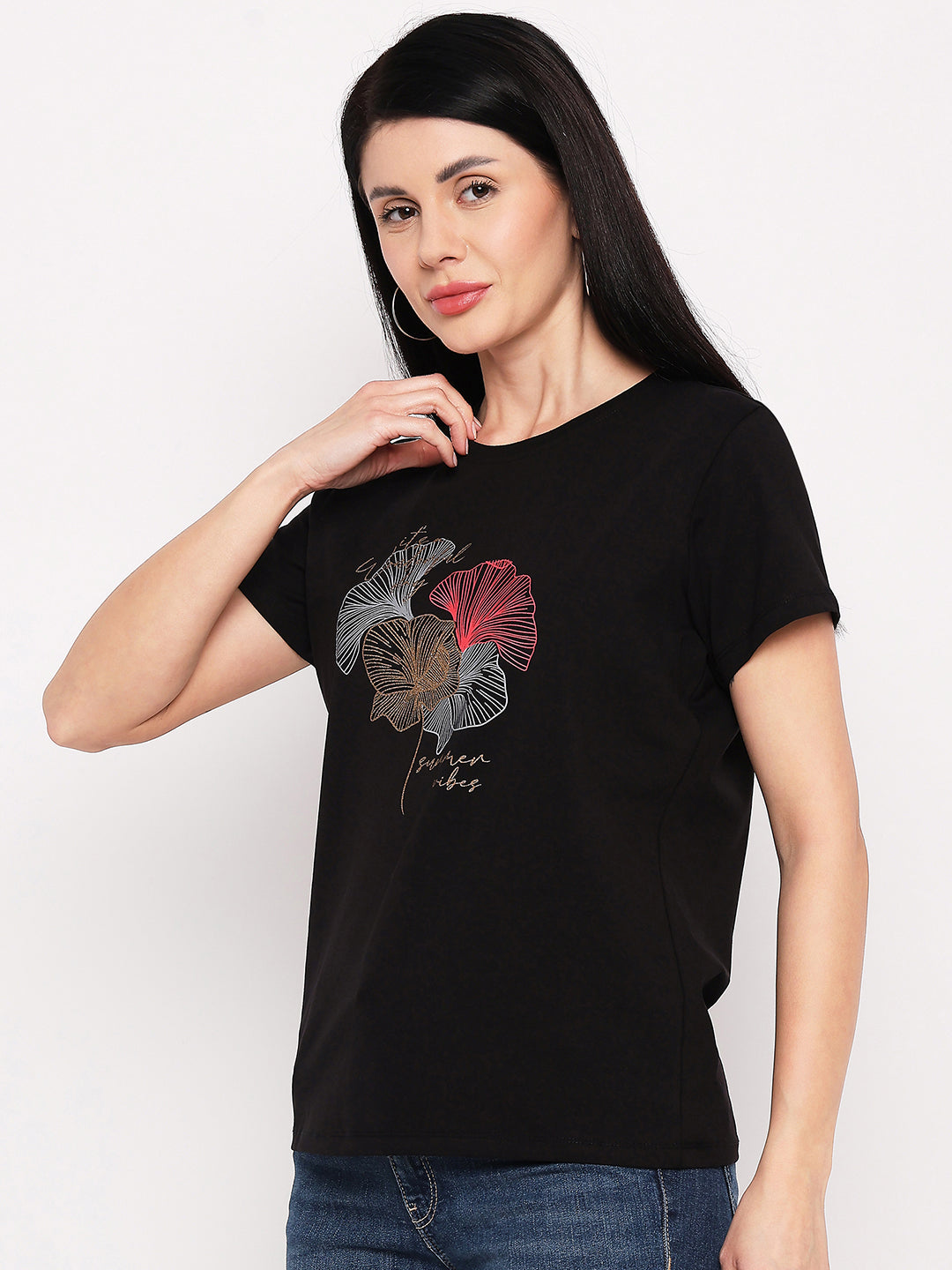 Neva Women T-shirt Half sleeves Round Neck Typography pattern Regular Fit