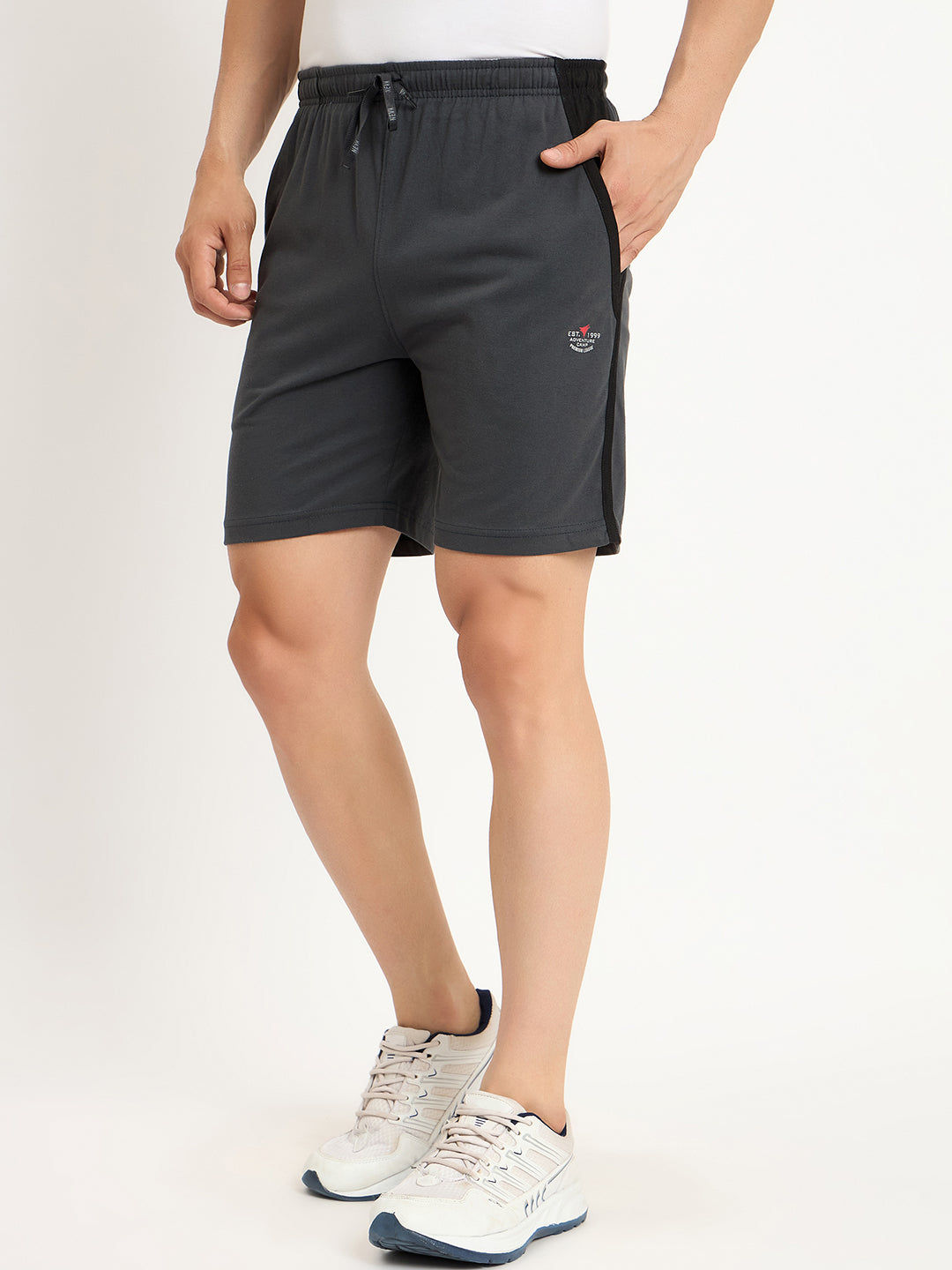 Neva Men Bermuda Elasticated drawstring waistband side pockets solid pattern