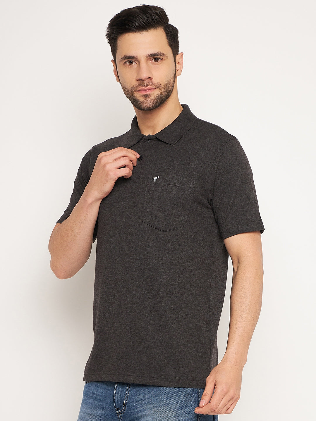 Neva Men Polo Neck Half Sleeves T-shirt Solid Pattern Chest Pocket