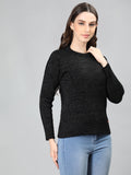 Neva Women Crew Neck Full Sleeves Wollen Top Symmetrical pattern with Glittering Surface