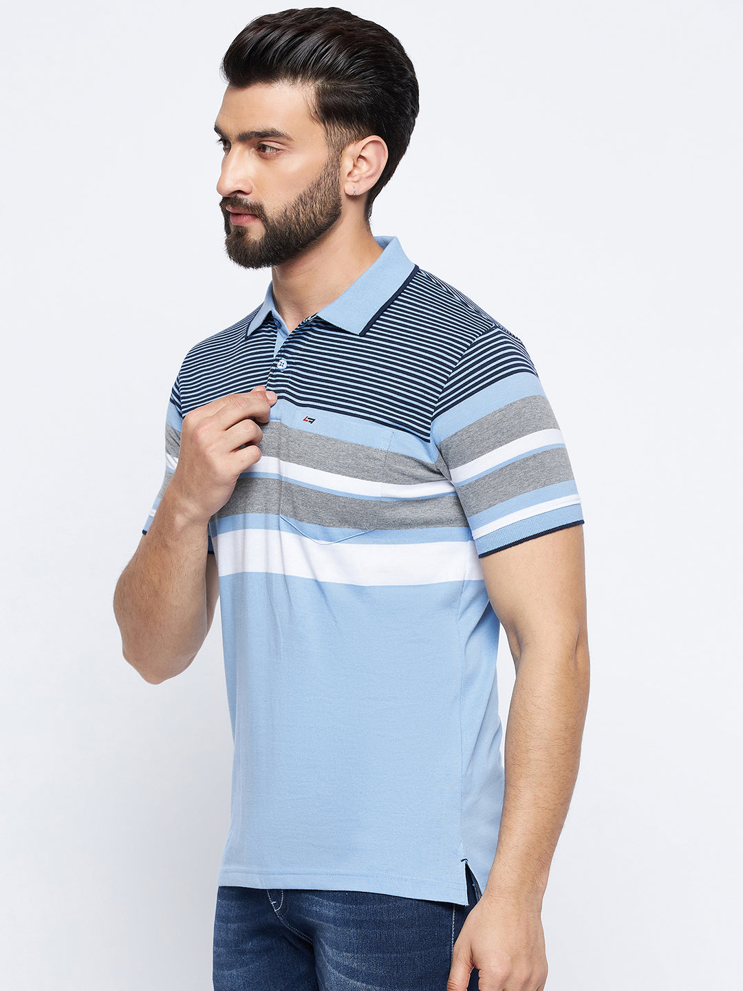 Neva Men Polo Neck Half Sleeves T-shirt Color Block Pattern Chest Pocket