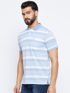Neva Men Polo Neck Half Sleeves T-shirt Striped colorblock Pattern Chest Pocket