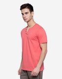 Henley Neck T-Shirt For Men- Lt. Coral Mil.