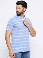 Neva Men Polo Neck Half Sleeves T-shirt Striped Pattern Chest Pocket