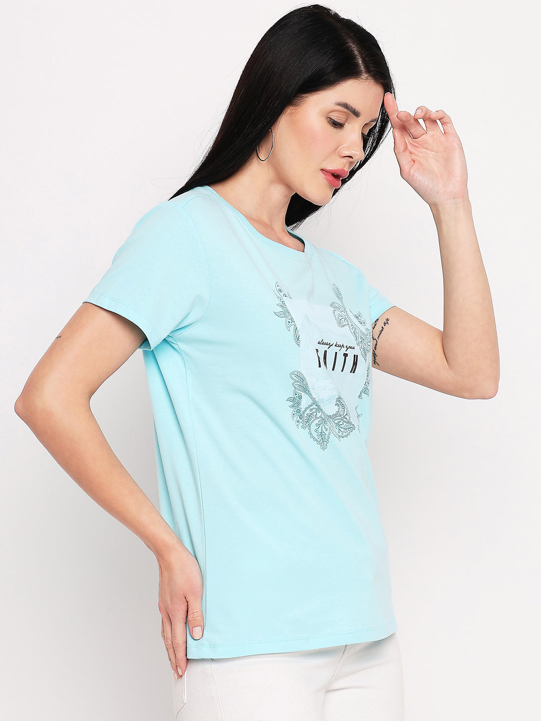 Neva Women T-shirt Half sleeves Round Neck Typography pattern Regular Fit