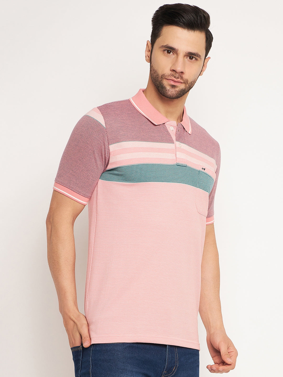 Neva Men Polo Neck Half Sleeves T-shirt Color Block pattern