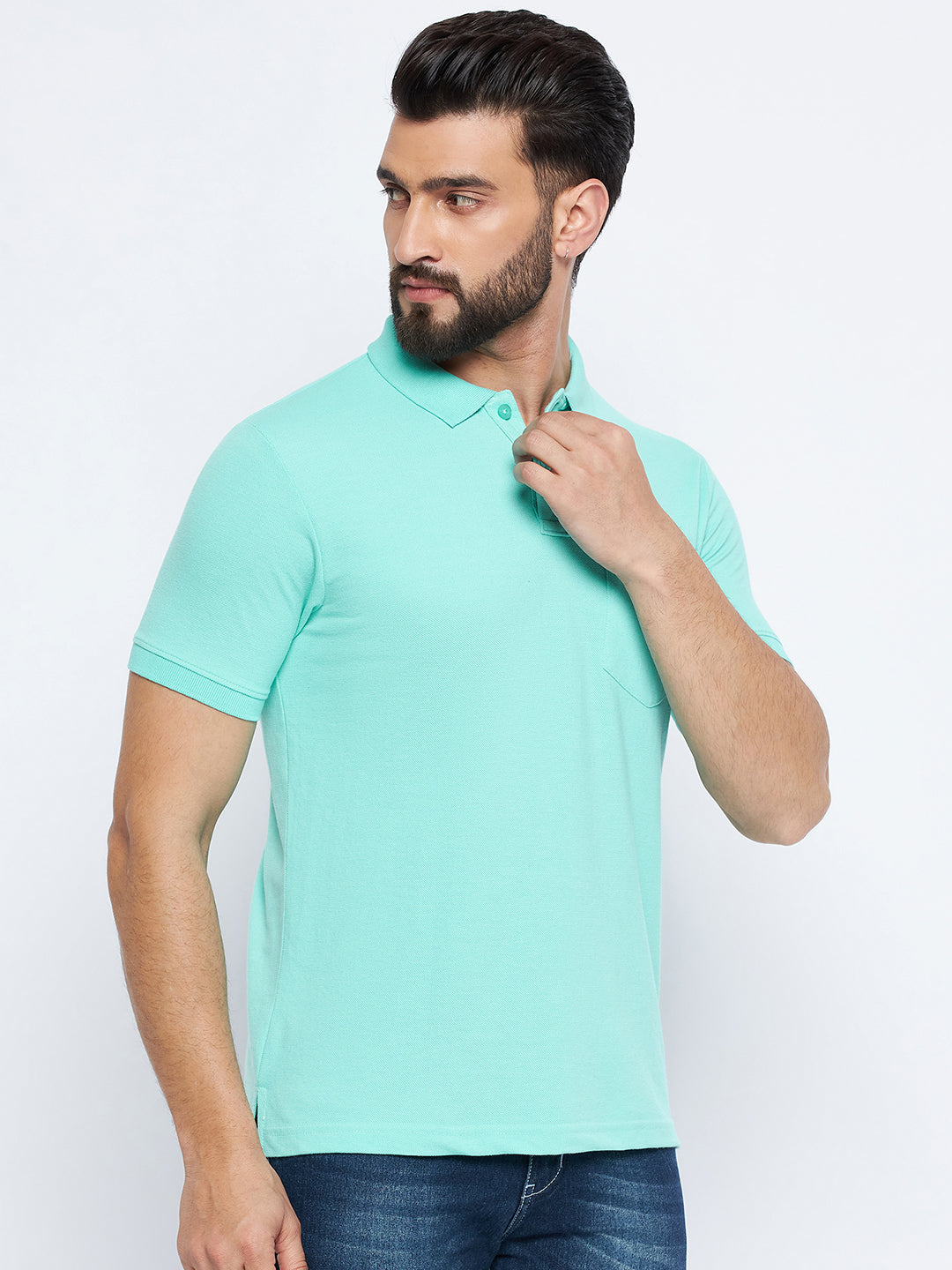 Neva Men Polo Neck Half Sleeves T-shirt Solid Pattern Chest Pocket