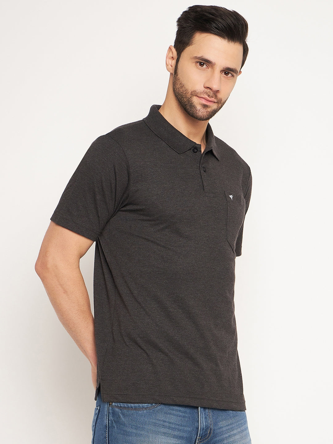 Neva Men Polo Neck Half Sleeves T-shirt Solid Pattern Chest Pocket