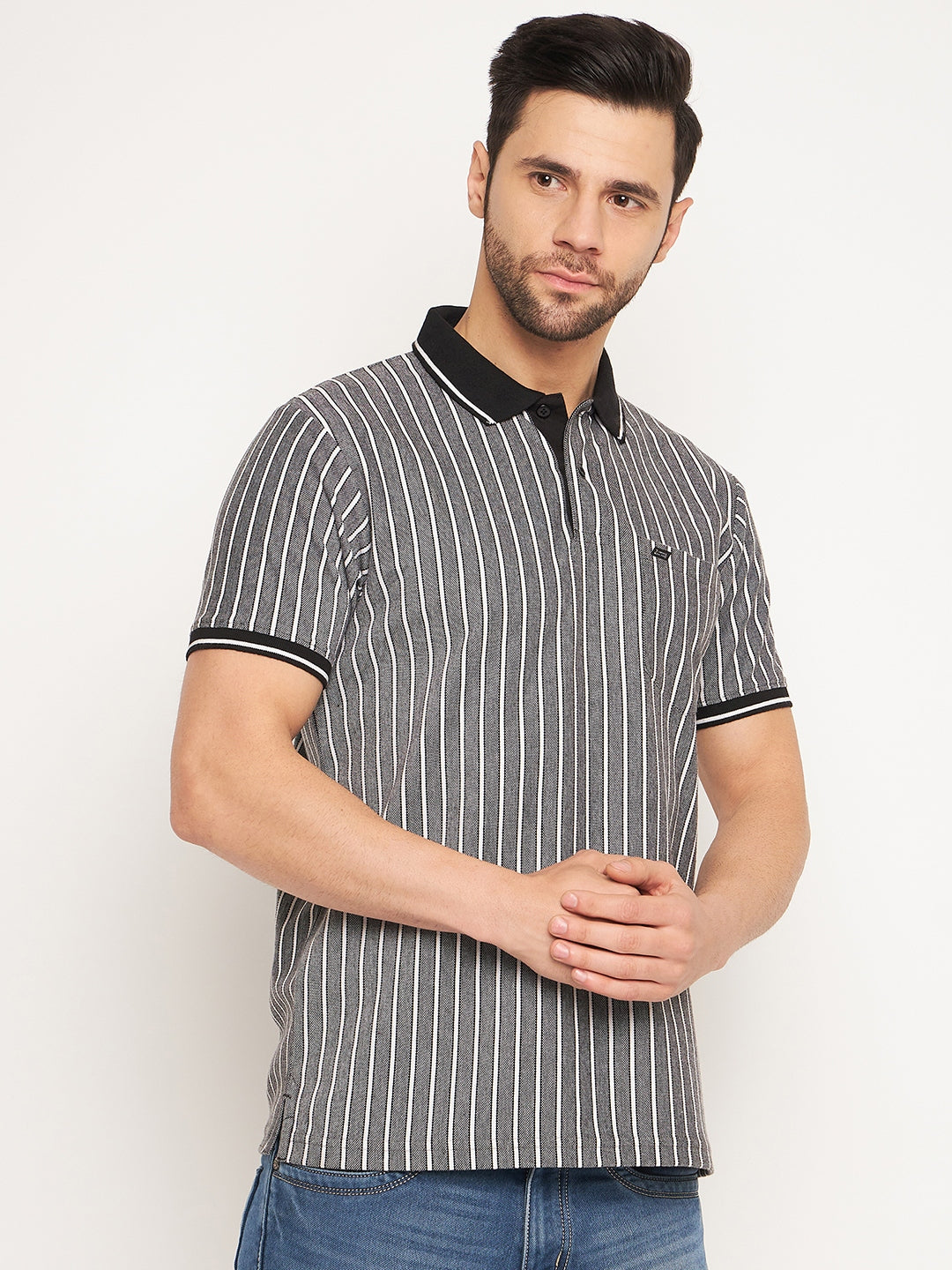 Neva Men Polo Neck Half Sleeves T-shirt Striped pattern