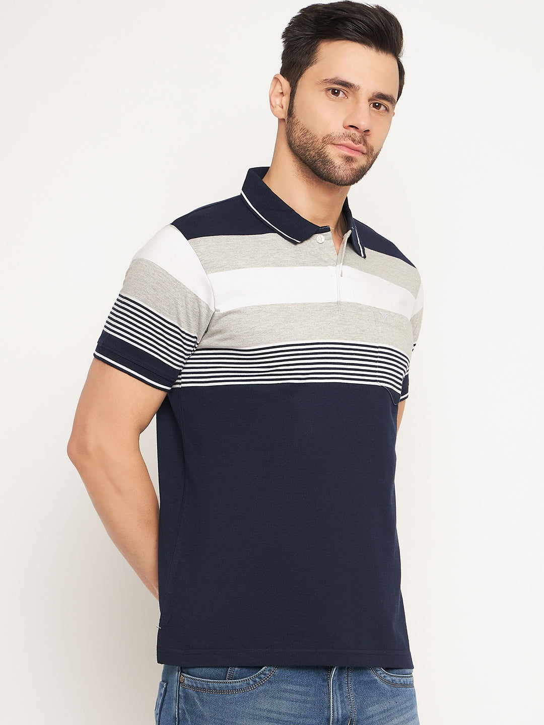 Neva Men Polo Neck Half Sleeves T-shirt Color Block pattern