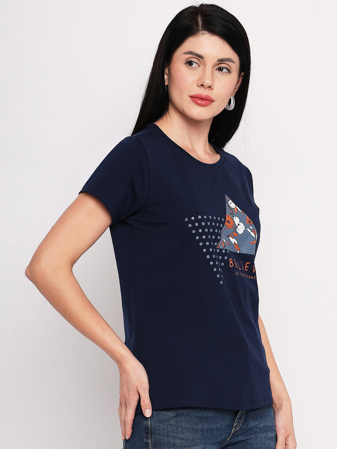 Neva Women T-shirt Half sleeves Round Neck Typography pattern Regular Fit