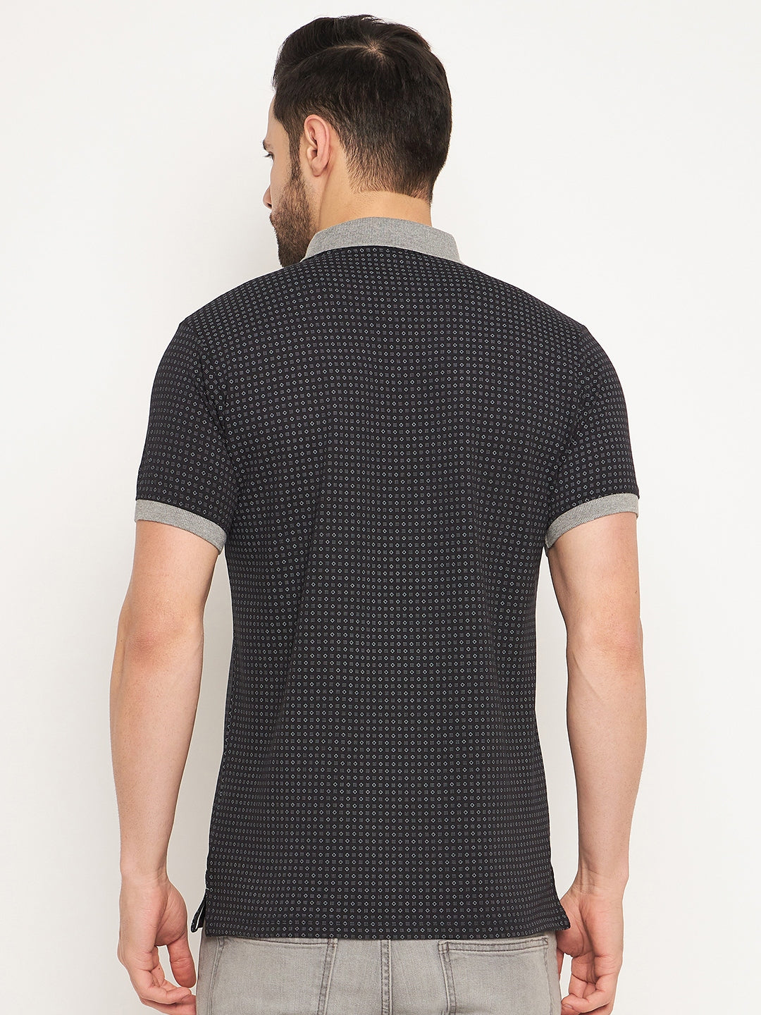 Neva Men Polo Neck Half Sleeves T-shirt Dotted pattern Chest Logo