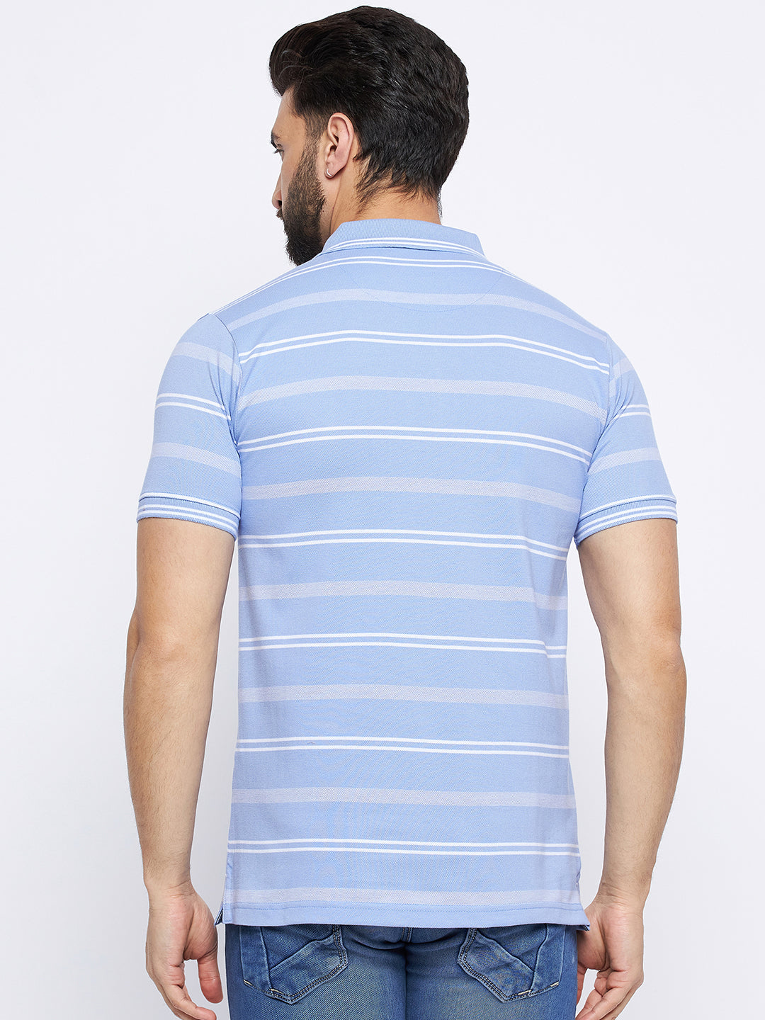 Neva Men Polo Neck Half Sleeves T-shirt Striped Pattern Chest Pocket