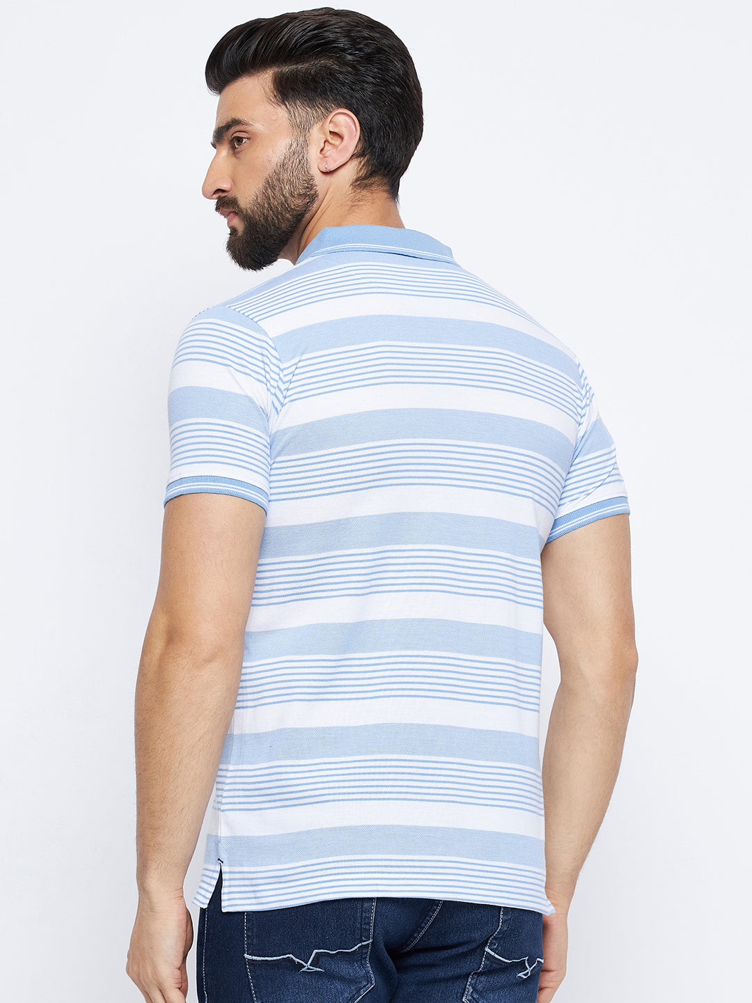 Neva Men Polo Neck Half Sleeves T-shirt Striped colorblock Pattern Chest Pocket