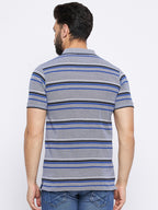Neva Men Polo Neck Half Sleeves T-shirt Striped Pattern Chest Pocket