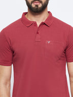 Neva Men Polo Neck Half Sleeves T-shirt Solid Pattern Chest Pocket