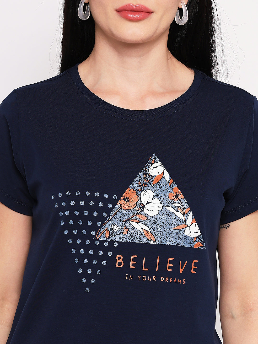 Neva Women T-shirt Half sleeves Round Neck Typography pattern Regular Fit