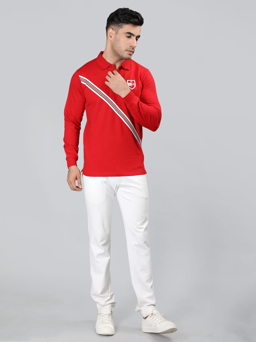 Neva Men Polo Neck Full Sleeves T-shirt Cross Striped pattern