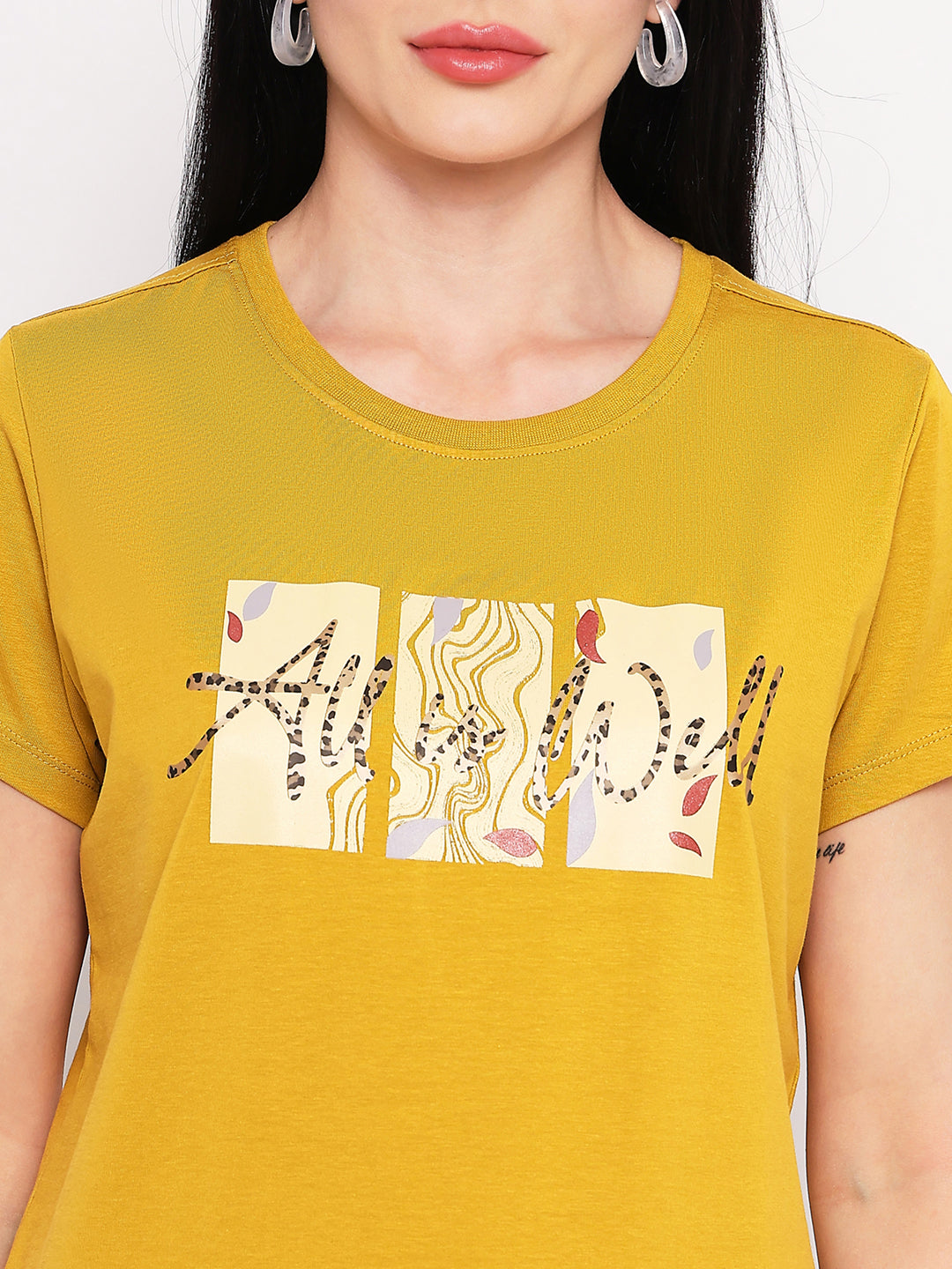 Neva Women T-shirt Half sleeves Round Neck Typography pattern Regular Fit