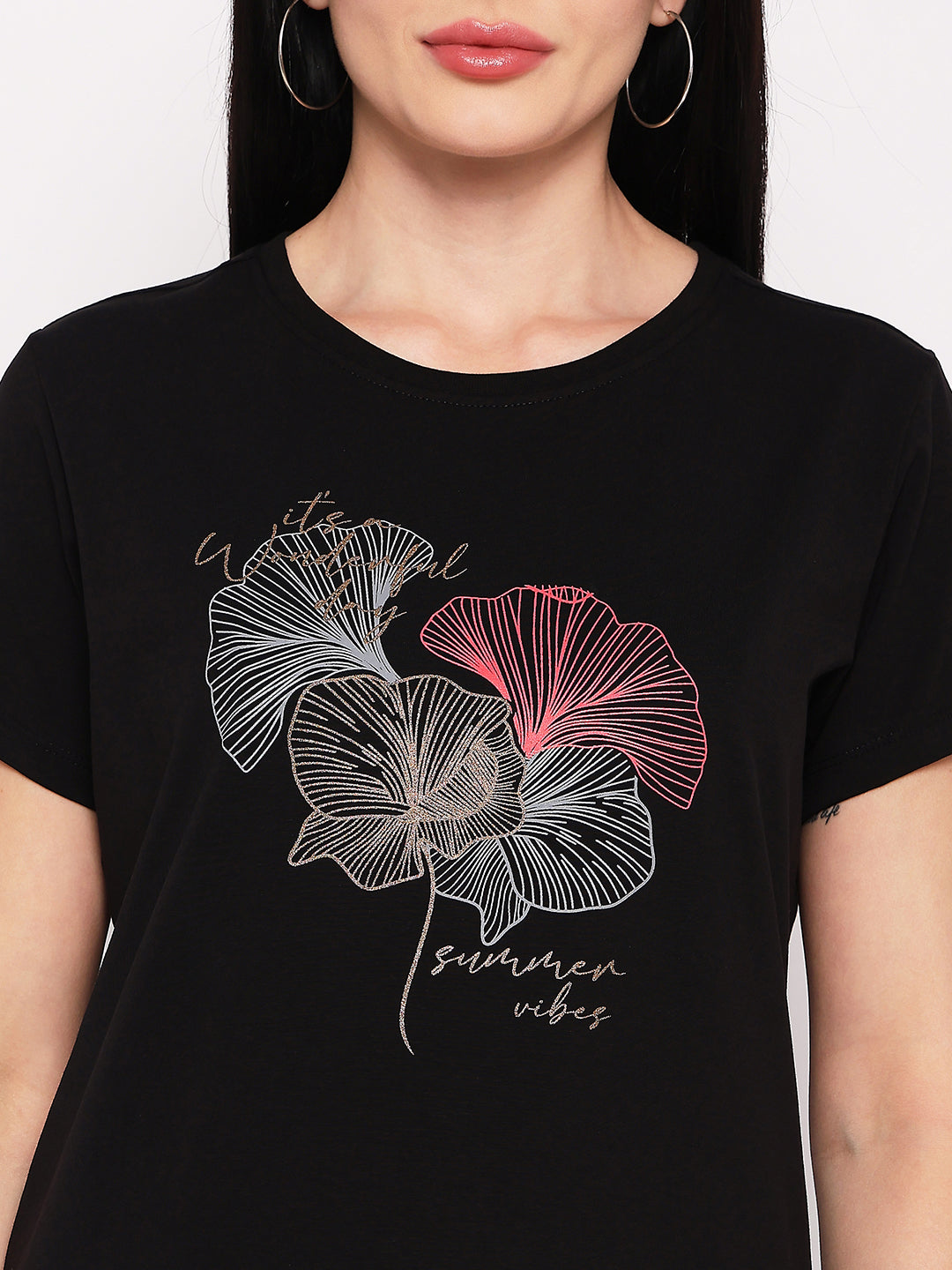 Neva Women T-shirt Half sleeves Round Neck Typography pattern Regular Fit