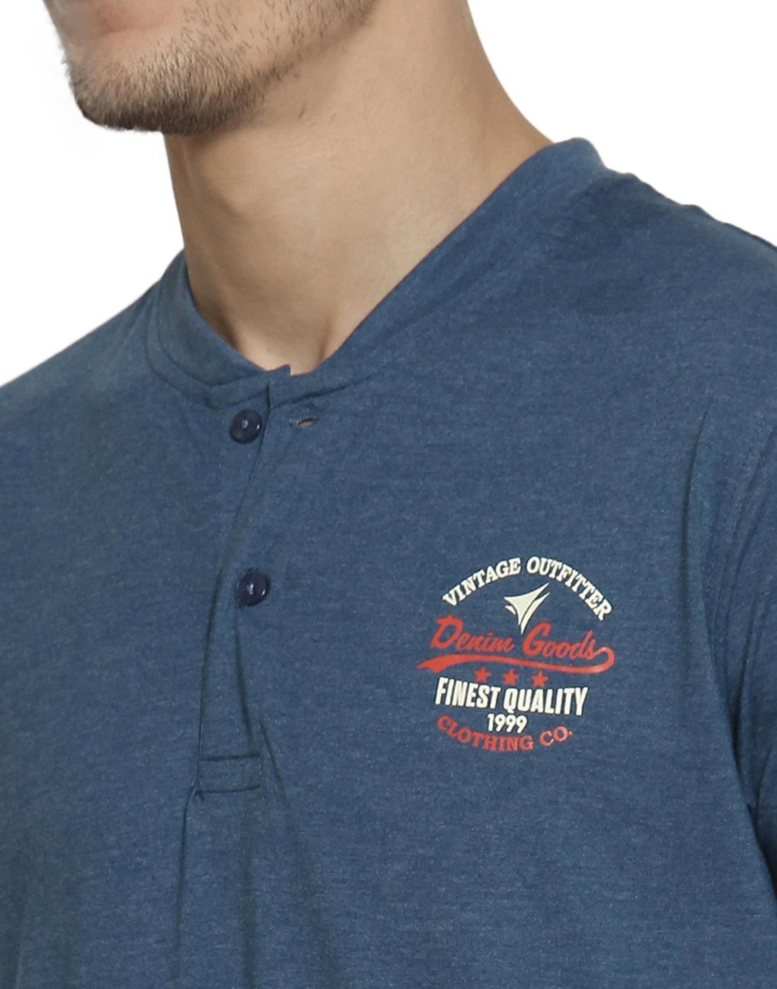 Basic Henley Neck T-Shirt For Men- Denim Millange