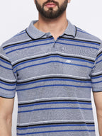 Neva Men Polo Neck Half Sleeves T-shirt Striped Pattern Chest Pocket