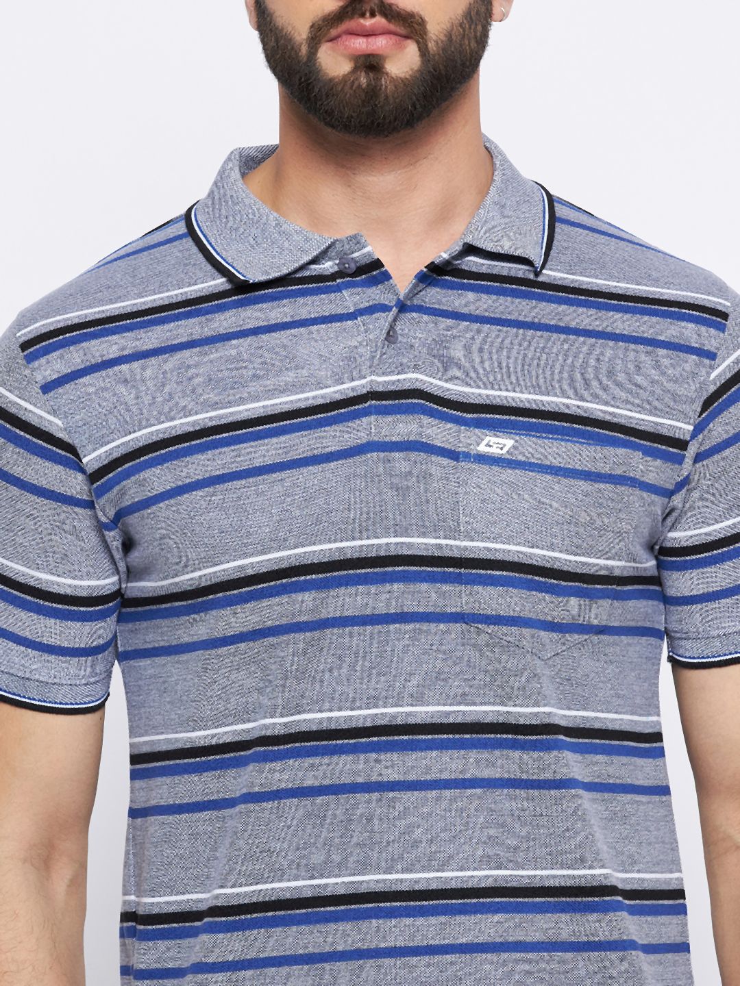 Neva Men Polo Neck Half Sleeves T-shirt Striped Pattern Chest Pocket