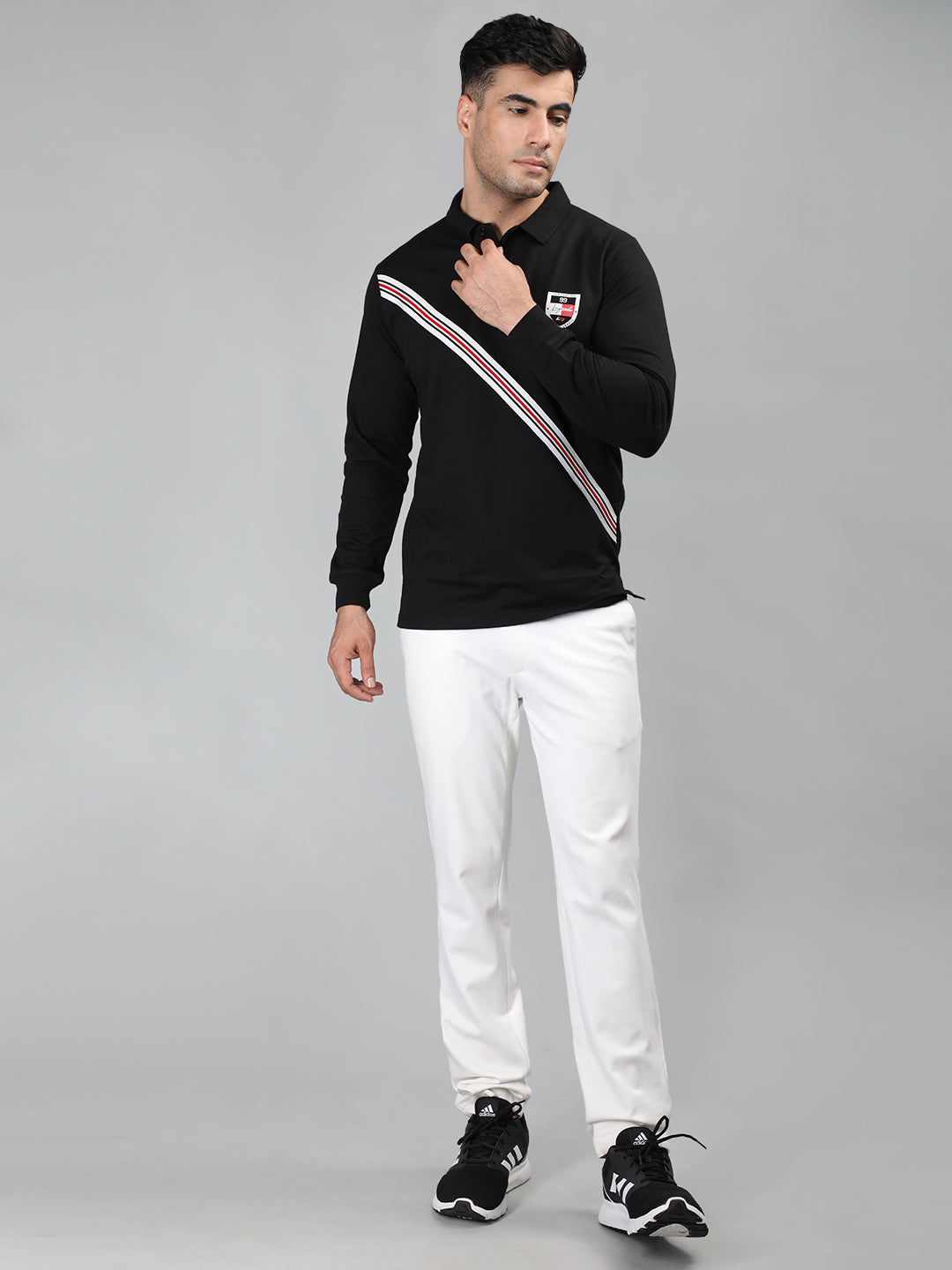 Neva Men Polo Neck Full Sleeves T-shirt Cross Striped pattern