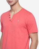 Henley Neck T-Shirt For Men- Lt. Coral Mil.