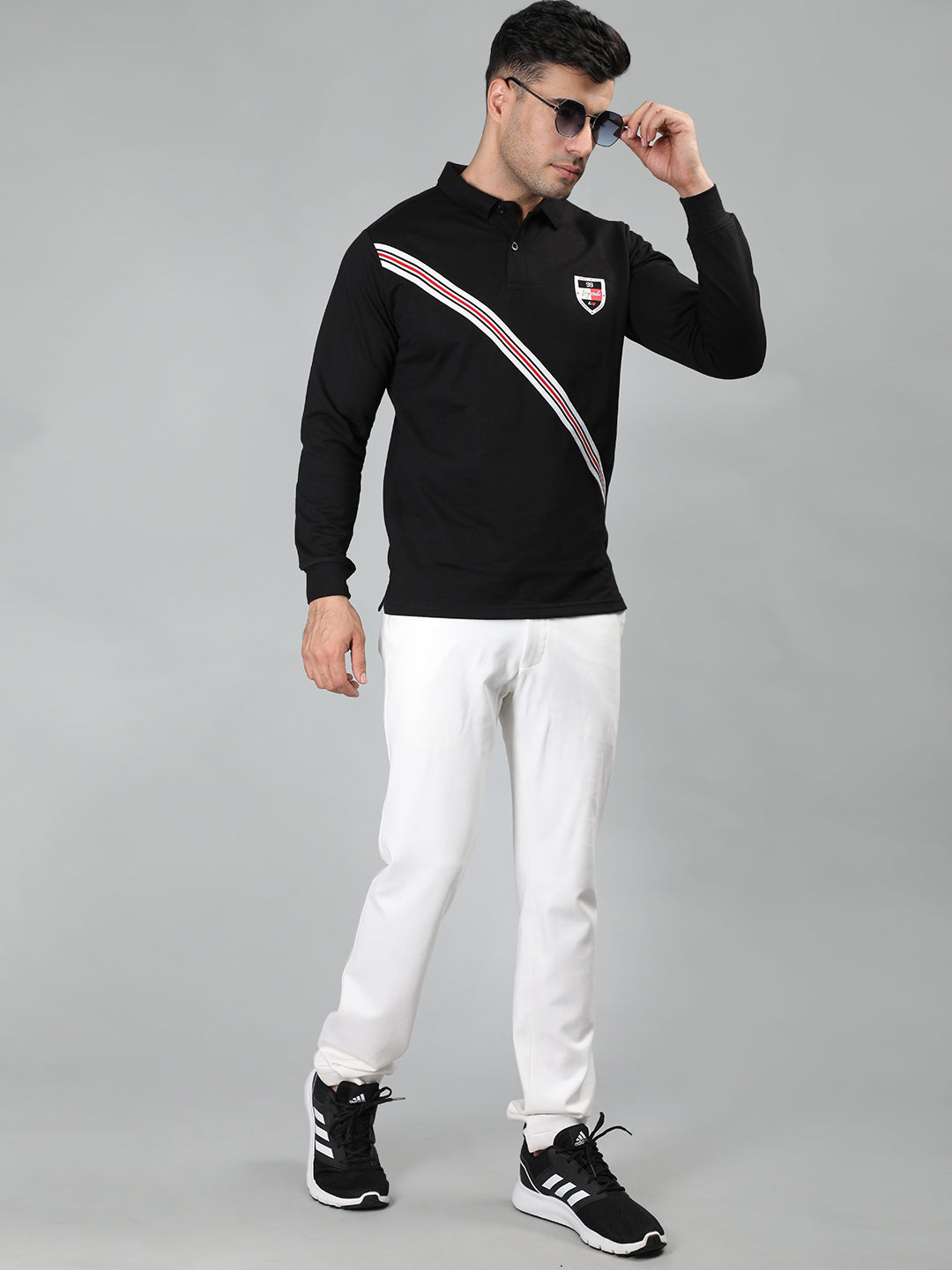 Neva Men Polo Neck Full Sleeves T-shirt Cross Striped pattern