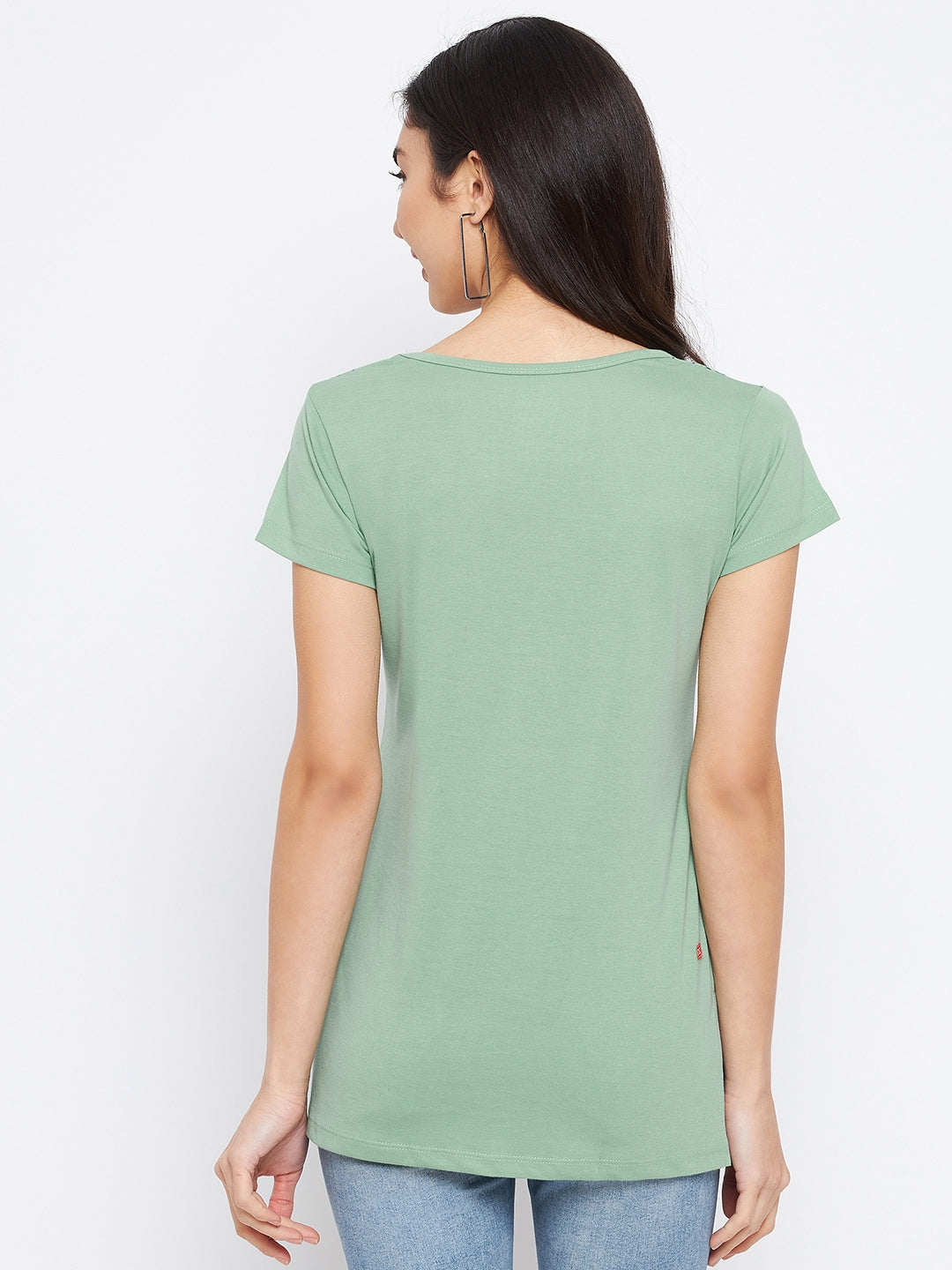 LivFree Round Neck Women's T-Shirt & Top in Printed Pattern Half Sleeve- Pista