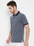 LivFree Polo Neck Men's T-Shirt in Dots Pattern Half Sleeve- Denim Mix