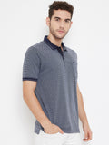 LivFree Polo Neck Men's T-Shirt in Dots Pattern Half Sleeve- Denim Mix