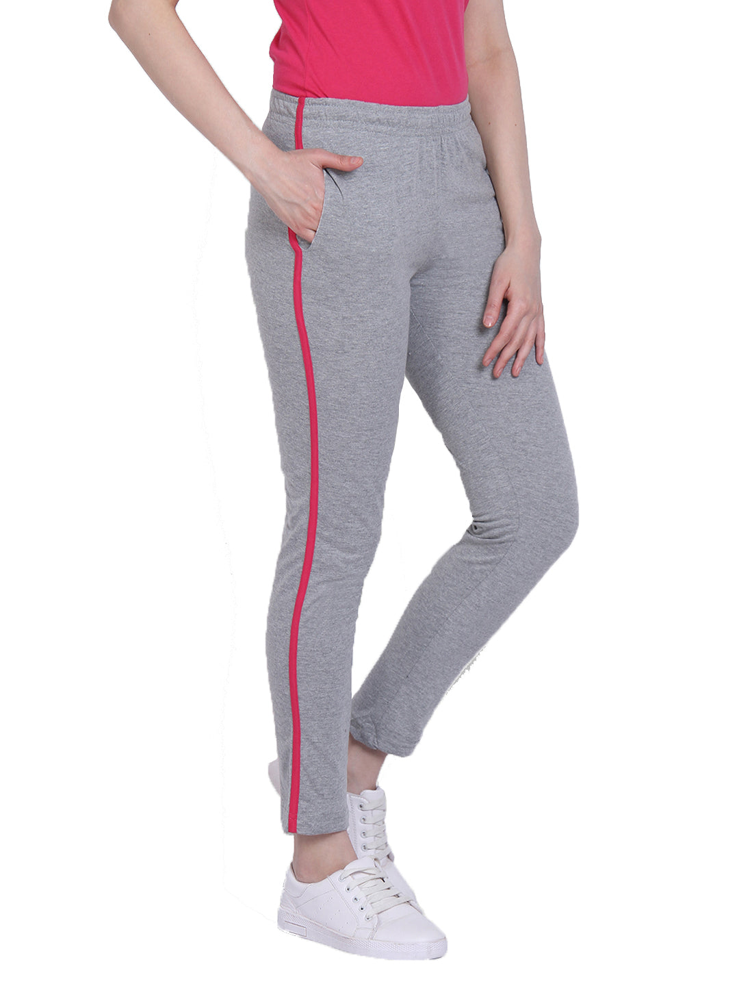 Neva Women's TrackPant in Elasticated Waistband with Side Pockets- Milange Grey