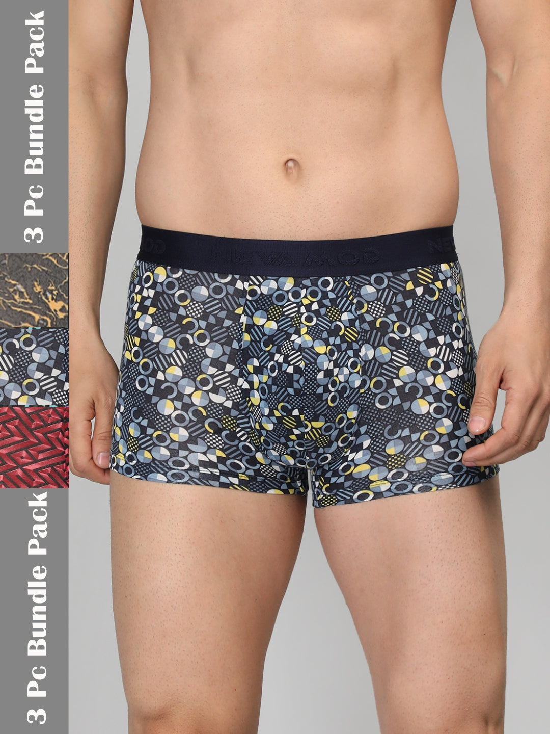 Neva Modal Printed Trunk for Men Elasticated Waistband Pack of 3