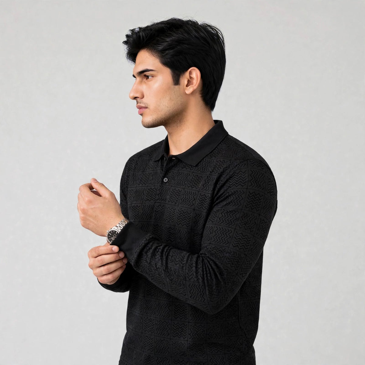 Sap Jacquard Knit F/S Pocket Polo T-Shirt
