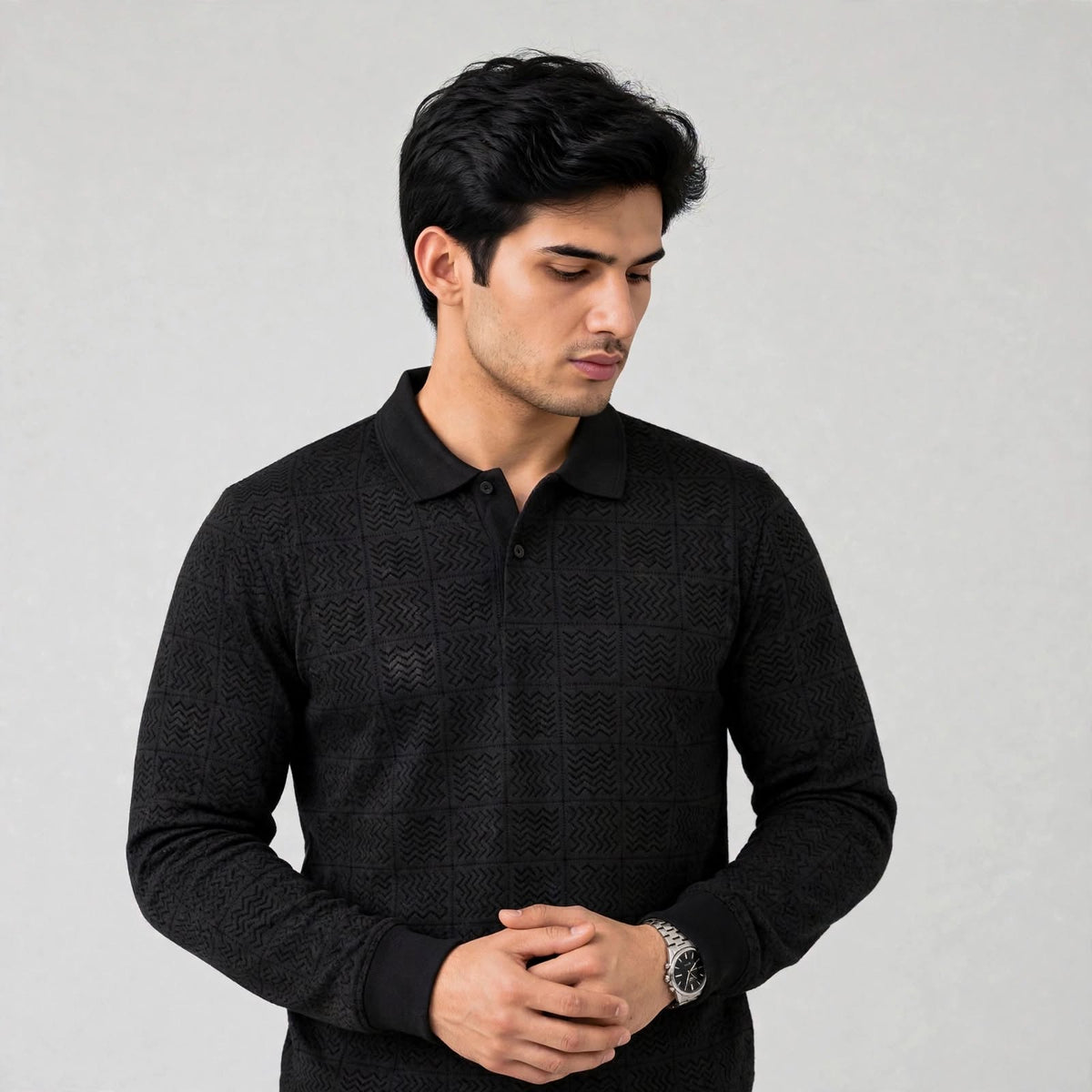 Sap Jacquard Knit F/S Pocket Polo T-Shirt